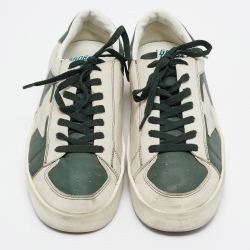 Pre Owned Golden Goose Grey/Green Leather Stardan Lace Up Sneakers Size 42 