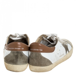 Pre Owned Golden Goose Grey/White Suede And Leather Superstar Lace Up Sneakers Size 46