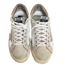 Golden Goose Grey/White Suede And Leather Superstar Lace Up Sneakers ...