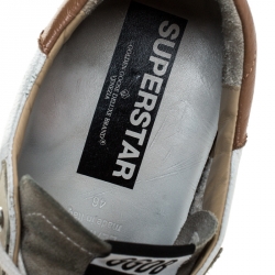 Pre Owned Golden Goose Grey/White Suede And Leather Superstar Lace Up Sneakers Size 46