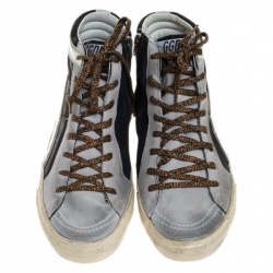 Pre Owned Golden Goose Leather and Suede Distressed High Top Sneakers Size 41