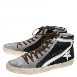 Pre Owned Golden Goose Leather and Suede Distressed High Top Sneakers Size 41
