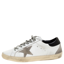 Pre Owned Golden Goose White Leather And Grey Suede Hi Star Sneakers Size 43