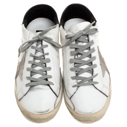 Pre Owned Golden Goose White Leather And Grey Suede Hi Star Sneakers Size 43