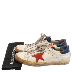 Pre Owned Golden Goose White/Blue Leather Superstar Lace Up Sneakers Size 43