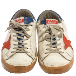 Pre Owned Golden Goose White/Blue Leather Superstar Lace Up Sneakers Size 43
