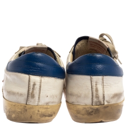Pre Owned Golden Goose White/Blue Leather Superstar Lace Up Sneakers Size 43