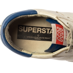 Pre Owned Golden Goose White/Blue Leather Superstar Lace Up Sneakers Size 43