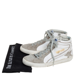 Pre Owned Golden Goose White/Grey Leather And Suede High Top Sneakers Size 40