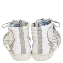 Pre Owned Golden Goose White/Grey Leather And Suede High Top Sneakers Size 40