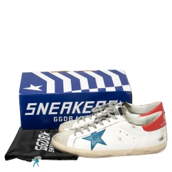Pre Owned Golden Goose White Leather and Suede Superstar Low Top Sneakers Size 46