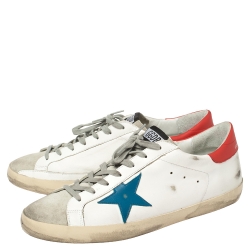 Pre Owned Golden Goose White Leather and Suede Superstar Low Top Sneakers Size 46