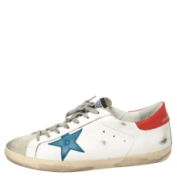 Pre Owned Golden Goose White Leather and Suede Superstar Low Top Sneakers Size 46