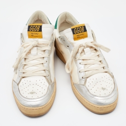 Pre Owned Golden Goose White/Silver Leather Ball Star Sneakers Size 42