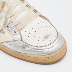 Pre Owned Golden Goose White/Silver Leather Ball Star Sneakers Size 42