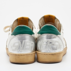 Pre Owned Golden Goose White/Silver Leather Ball Star Sneakers Size 42