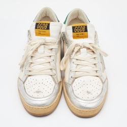 Pre Owned Golden Goose White/Silver Leather Ball Star Sneakers Size 42