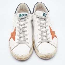 Pre Owned Golden Goose White/Black Leather Superstar Low Top Sneakers Size 45