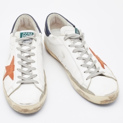 Pre Owned Golden Goose White/Black Leather Superstar Low Top Sneakers Size 45