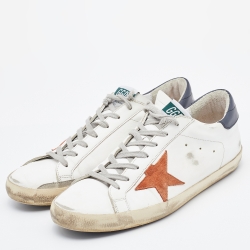 Pre Owned Golden Goose White/Black Leather Superstar Low Top Sneakers Size 45