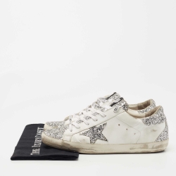 Golden Goose White/Silver Leather and Coarse Glitter Superstar Sneakers Size 41