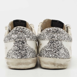 Golden Goose White/Silver Leather and Coarse Glitter Superstar Sneakers Size 41