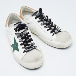 Pre Owned Golden Goose White/Grey Leather and Suede Superstar Sneakers Size 42