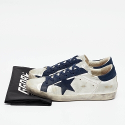 Pre Owned Golden Goose Silver/Navy Blue Leather and Suede Superstar Sneakers Size 40