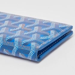 Pre Owned Goyard Blue Goyardine Coated Canvas Saint Pierre Card Holder