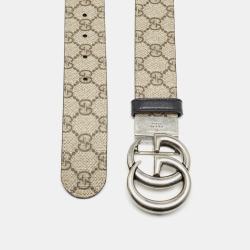 Pre Owned Gucci Beige GG Supreme Canvas and Leather GG Marmont Reversible Belt 100CM