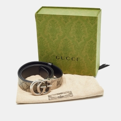 Pre Owned Gucci Beige GG Supreme Canvas and Leather GG Marmont Reversible Belt 100CM