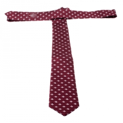 Pre Owned Gucci Burgundy Superbee Motif Silk Jacquard Tie