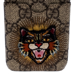 Pre Owned Gucci Beige Supreme Canvas Embroidered Angry Cat Iphone 7 Case