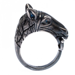 Gucci Detailed Horsehead Motif Silver Ring Size 66