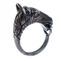 Gucci Detailed Horsehead Motif Silver Ring Size 66