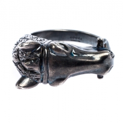 Gucci Detailed Horsehead Motif Silver Ring Size 66