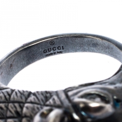 Gucci Detailed Horsehead Motif Silver Ring Size 66