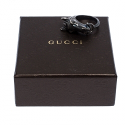 Gucci Detailed Horsehead Motif Silver Ring Size 66