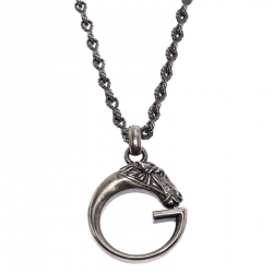 Pre Owned Gucci G Horse-head Silver Pendant Necklace