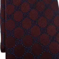 مملوكة مسبقًا Gucci Burgundy Guccissima Silk Jacquard Tie 