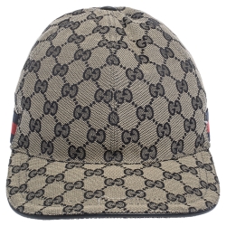 مملوكة مسبقًا Gucci Beige GG Canvas Web Stripe Detail Baseball Cap