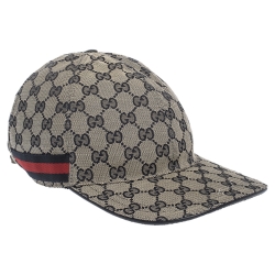مملوكة مسبقًا Gucci Beige GG Canvas Web Stripe Detail Baseball Cap