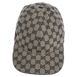 مملوكة مسبقًا Gucci Beige GG Canvas Web Stripe Detail Baseball Cap