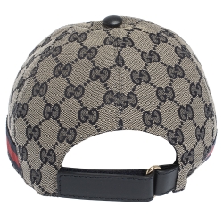 مملوكة مسبقًا Gucci Beige GG Canvas Web Stripe Detail Baseball Cap