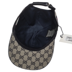 مملوكة مسبقًا Gucci Beige GG Canvas Web Stripe Detail Baseball Cap