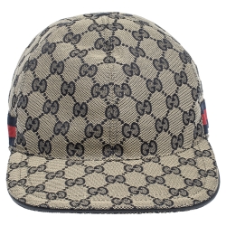 مملوكة مسبقًا Gucci Beige & Navy GG Canvas Web Baseball Hat