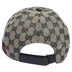 مملوكة مسبقًا Gucci Beige & Navy GG Canvas Web Baseball Hat