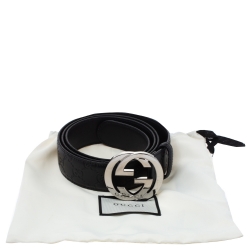 Pre Owned Gucci Black Guccissima Leather Interlocking G Belt 115CM
