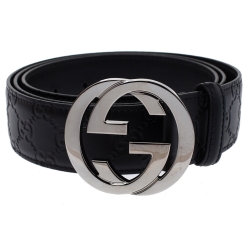 Pre Owned Gucci Black Guccissima Leather Interlocking G Belt 115CM