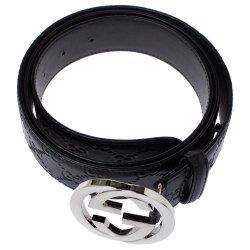 Pre Owned Gucci Black Guccissima Leather Interlocking G Belt 115CM